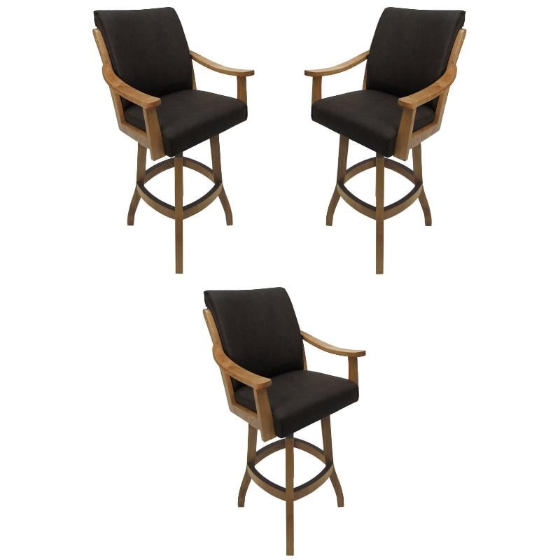 Home Square 34" Swivel Wood Tall Bar Stool in Innova Chestnut Set of 3