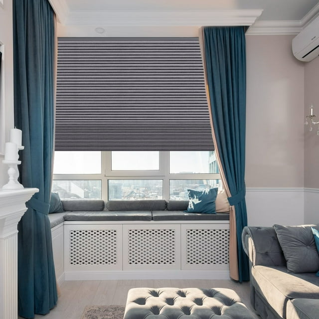 MOOD Blackout Cellular Shades | Luxury meets function | Cordless, Extra Large 1.5 Inch Cells, Insulation, Acoustic Comfort | Honeycomb Blinds for Windows | Storm | 33.5" Width x 60" Height