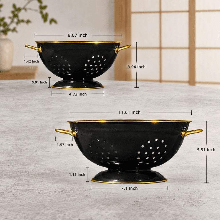 L-BLACK Metal Colander 2 Pack 3.5 Quart Powder Coated Kitchen Strainer ...