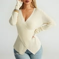 thumbnail image 4 of Qetyuw Womens Ribbed Knit Sweaters Deep V Neck Criss Cross Front Jumper Solid Color Long Sleeve Slim Fit Casual Sweater, 4 of 7