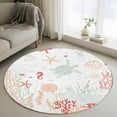 thumbnail image 2 of Round Rugs 4 Ft, Coastal Turtle Non Slip Area Rugs for Kitchen Bedroom Entryway, Orange Red Coral Green Jellyfish Starfish Washable Carpet Runner Rug Floor Mats for Bedroom Home Decor, 2 of 9