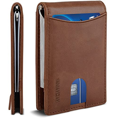 Men's Leather Bifold Wallet Slim PU Front Pocket RFID Blocking Wallets with Gift Box 