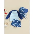 thumbnail image 3 of Toddler Baby Boy 3 Pcs Swimsuit Shark Print Long Sleeve Tops+ Shorts + Hat Sets Rash Guards Beach Bathing Suit Swimwear, 3 of 7