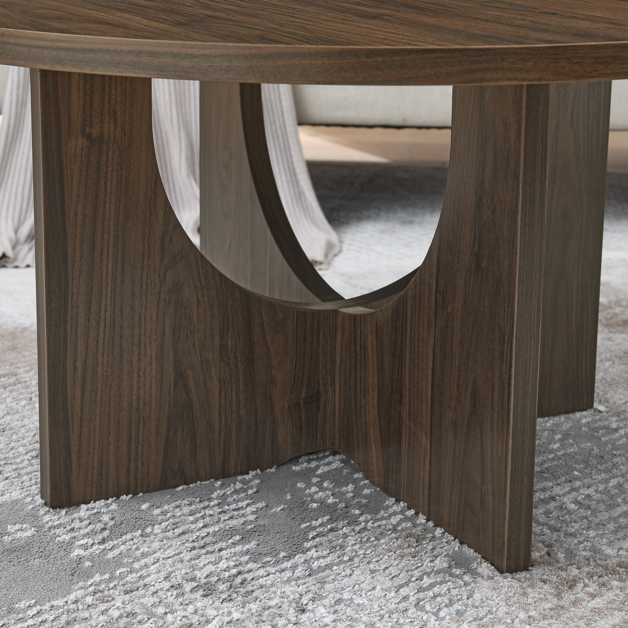 Round Coffee Table,Nordic Style Solid Wood Coffee Table with Wood Leg,Natural Walnut
