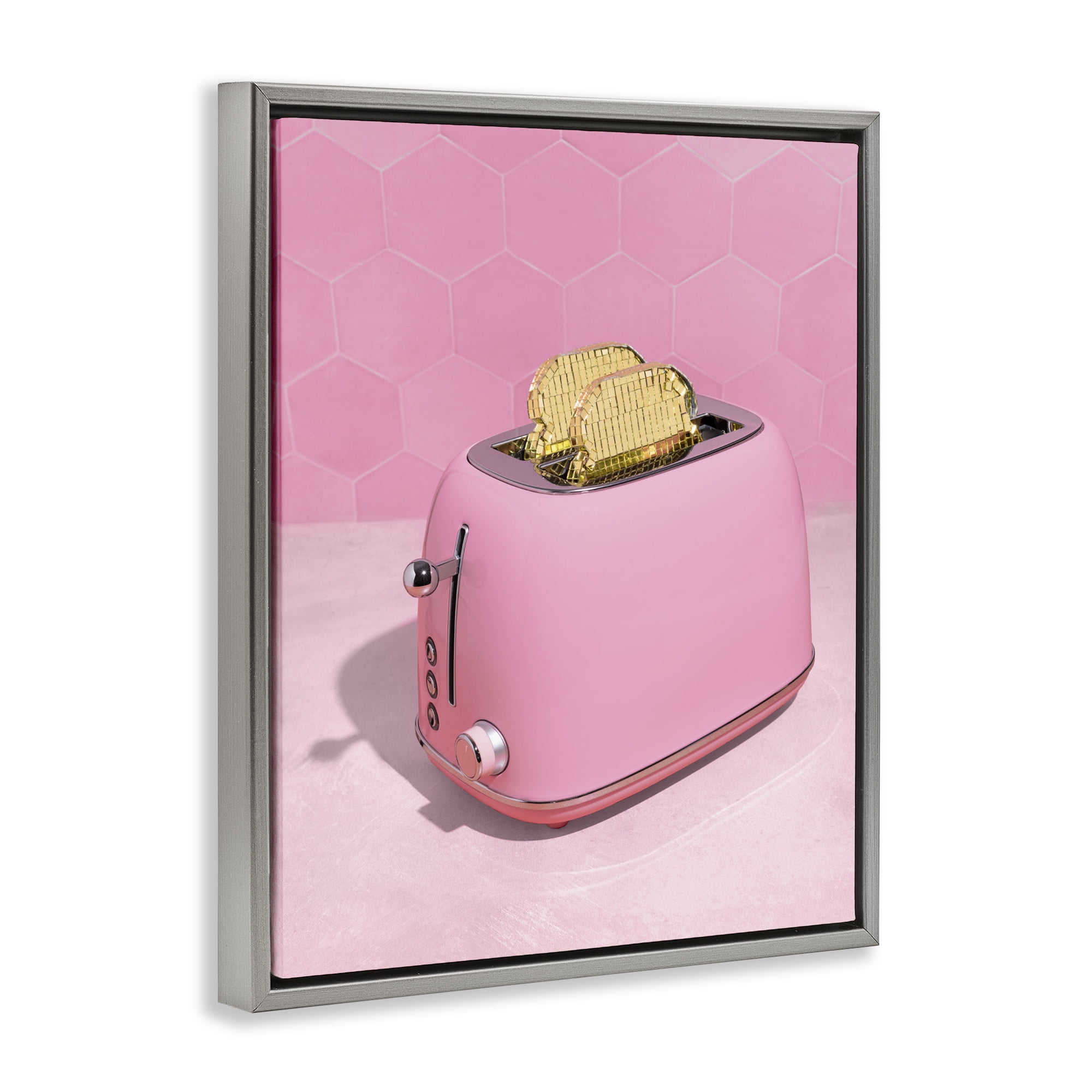 Stupell Industries Golden Toaster over Pink Gray Framed Floater Canvas Wall Art, design by LISH Creative