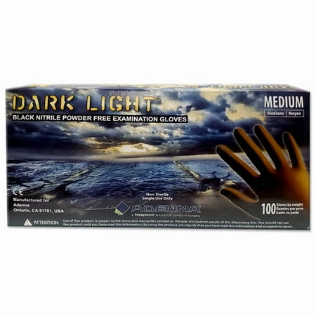 Adenna DLG675 DARK LIGHT Black Nitrile (PF) Exam Gloves, Medium, Box of 100