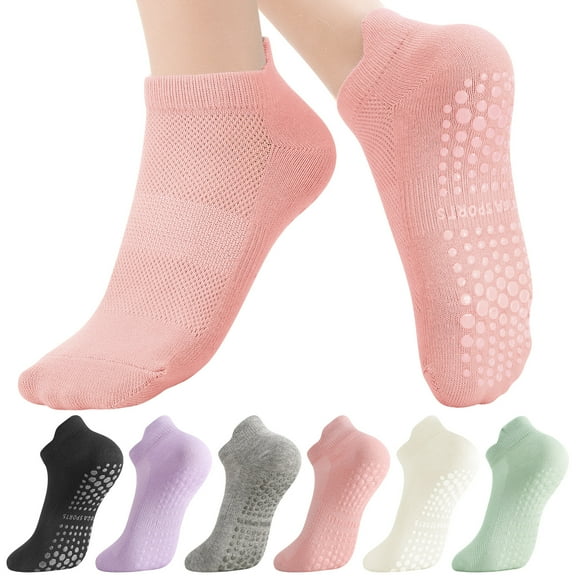 Bocaoying 6 Pairs Pilates Socks with Grips,Cotton Content Breathable Yoga Socks for Women, Athletic Grippy Socks with Stretchable Cuff for Yoga, Pilates, Ballet, Workout, US 5.5-9.5