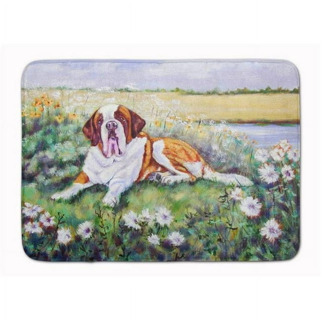 Carolines Treasures 7446RUG Saint Bernard in Flowers Machine Washable Memory Foam Mat