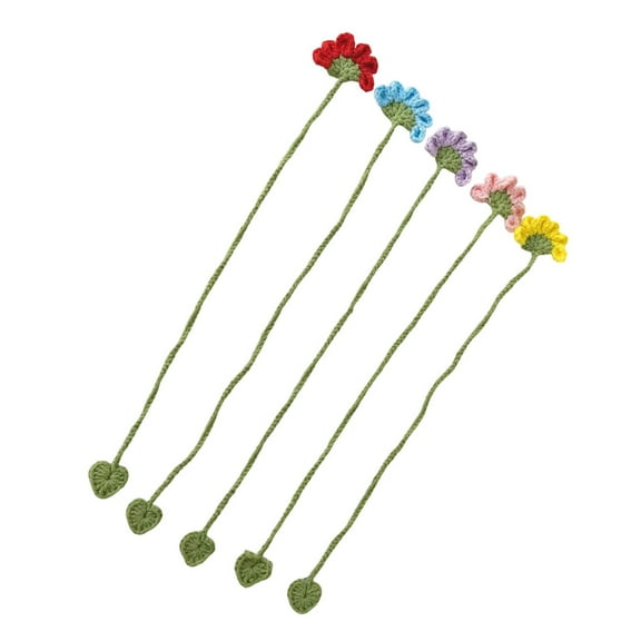 Set of 5 Knitted Floral Bookmarks Crochet Flower Book Page Markers for Book Lover Reader Valentines Christmas Present