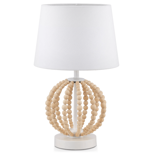 Bouclair White & Natural Wooden Bead Base Table Lamp
