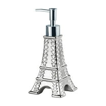 Bathroom Soap Dispenser Eiffel Tower Shape Decor, 7oz Cute Parisian Touch Ceramic Refillable Pump Dispenser Bottle for Modern Kitchen Decor, Silver