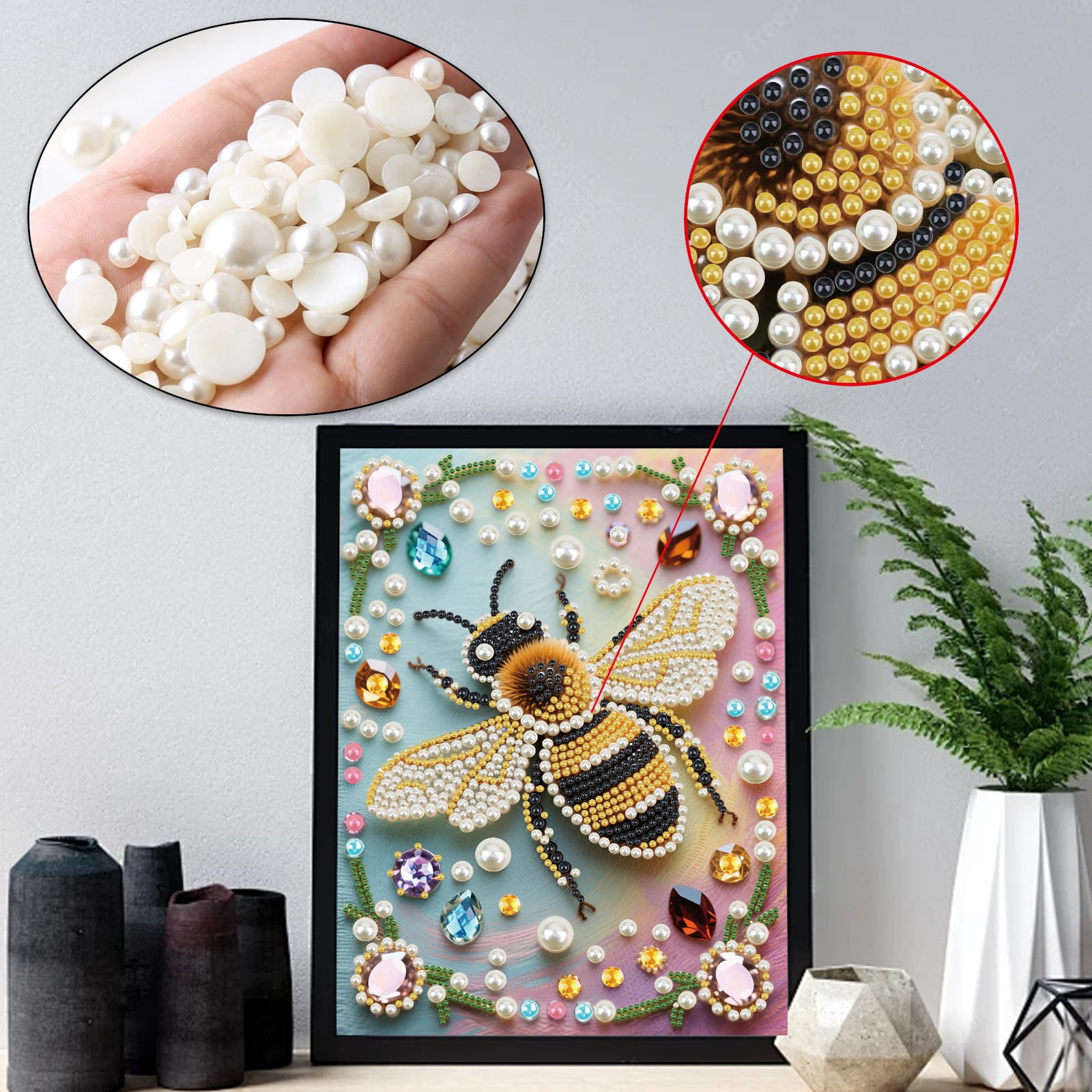 FLOPESN DIY Gemstone Pearl Diamond Art Painting Kit Unframed, 9.84X13.78in, Colourful Canvas Holiday Present Home Wall Decor Unframed-Bee-1