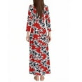 thumbnail image 4 of WTOBBY Women's Floral Print V-Neck 3/4 Sleeve A-Line Beach Dress, Casual Maxi Sundress with Flowy Skirt for Summer Vacation,Deep Red L, 4 of 4