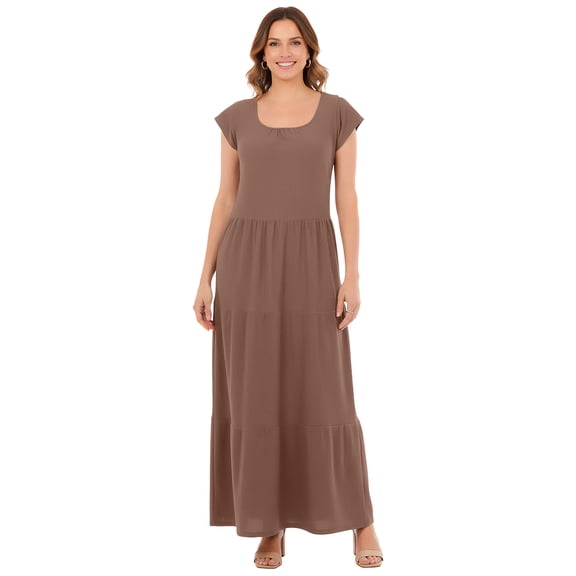 Woman Within Plus Size Texture Knit Tiered Flutter Sleeve Maxi Dress