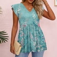 thumbnail image 5 of ADSSDQ Womens Summer Print Tank Tops 2026 Babydoll Shirts Ruffle Sleeve Spring Dressy Casual Loose Blouses Cyan 2XL, 5 of 7