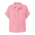 thumbnail image 7 of Tqcoqu Women's Cotton Linen Button Down Shirt,V Neck Short Sleeve Blouse,Business Casual Collared Summer Tops with Pocket,Pink Women's S-XXL, 7 of 7