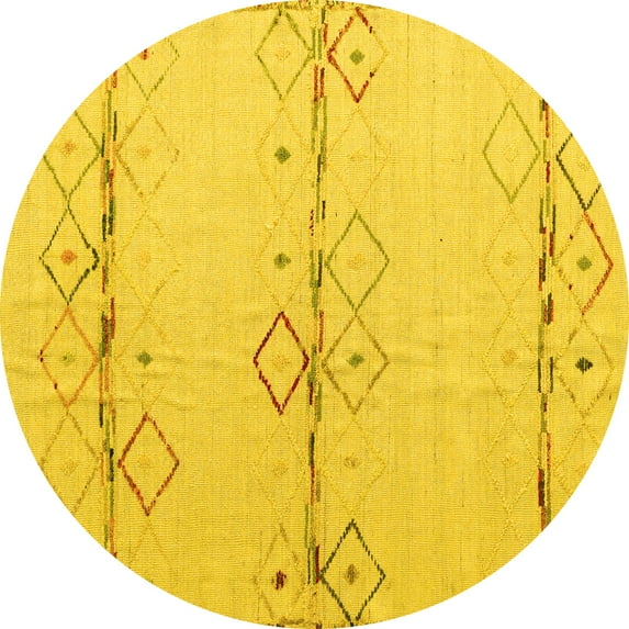 Ahgly Company Machine Washable Indoor Round Solid Yellow Modern Area Rugs, 3' Round