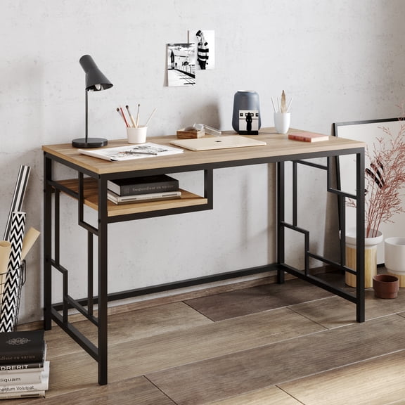 Decorotika Victory 47" Computer Desk with Shelves, Walnut Melamine Veneer