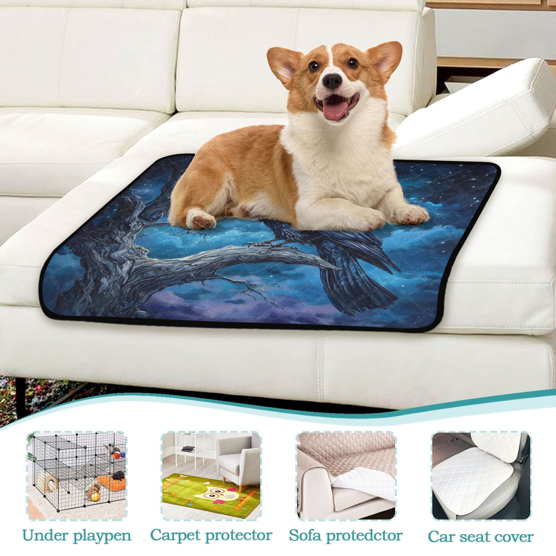 Qxltty Dead Trees Dark Crows Cat litter Pads Pet Set of 2 Diaper Mats Center Anti-leakage Layer Absorbent Soft and Comfortable