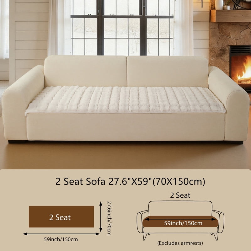 OHSIO Couch Cover for Pets, Non-Slip Fuzzy Sofa Slipcover, Washable Soft Sofa Protector for Couch Sofa and Sectional (White, 27.6'' x 59'')