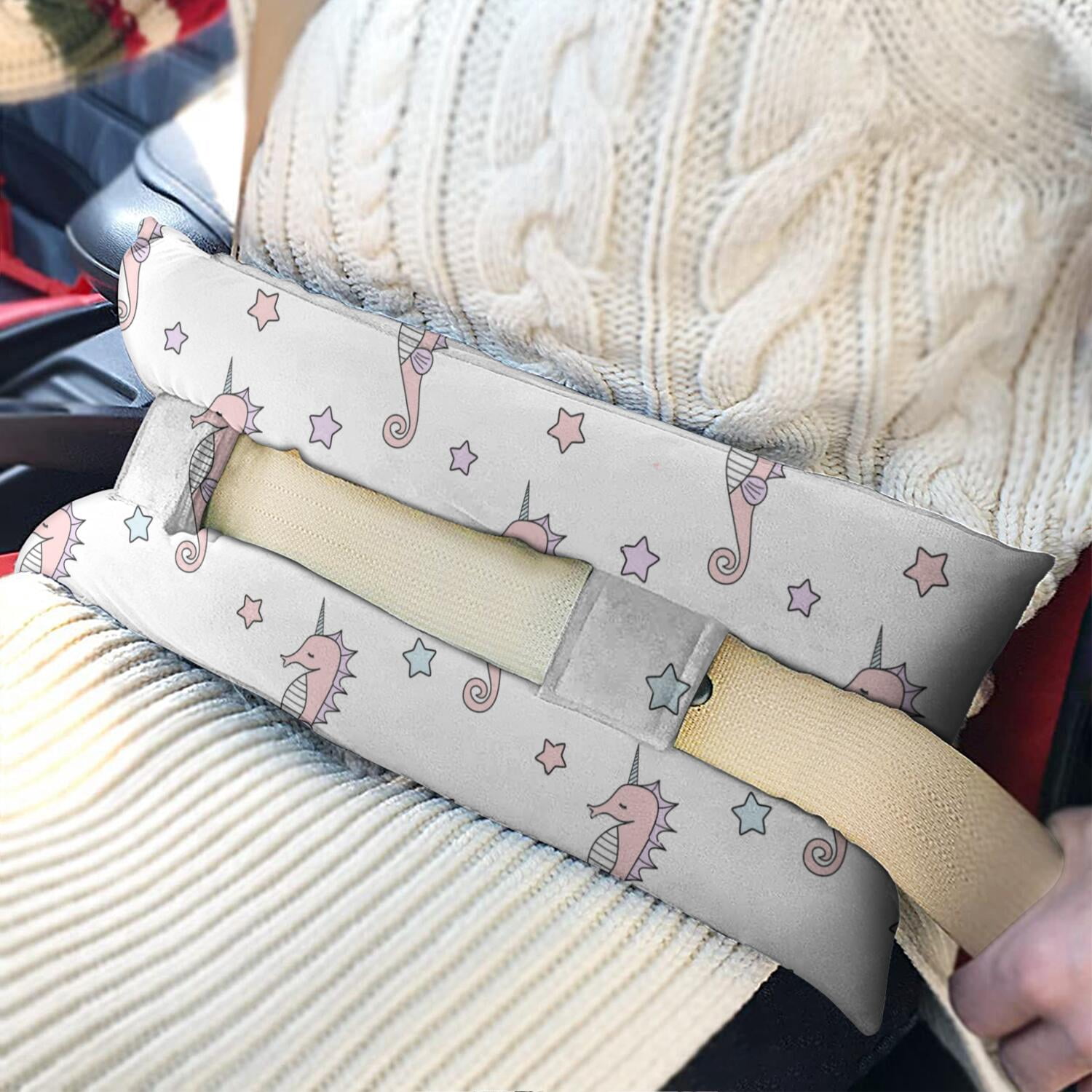 Tropical Seahorse Seat Belt Cushion for Post-Surgery Recovery - Plush Mastectomy Pillow with Coastal Marine Life Prints, Pressure Relief Pad for Women