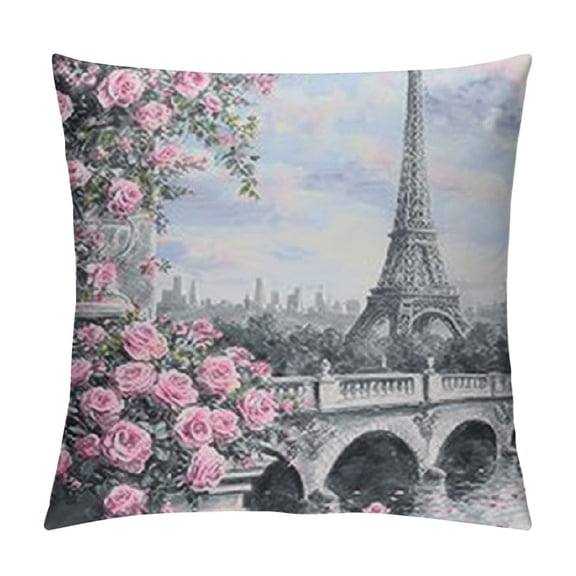 SHANXI Eiffel Tower Throw Pillow Covers, Paris Eiffel Tower Pillow Cases Decorative , Gray Pink Cushion Cover Pillowcases for Bedroom/Living Room/Cushion Sofa/Balcony 12x12in