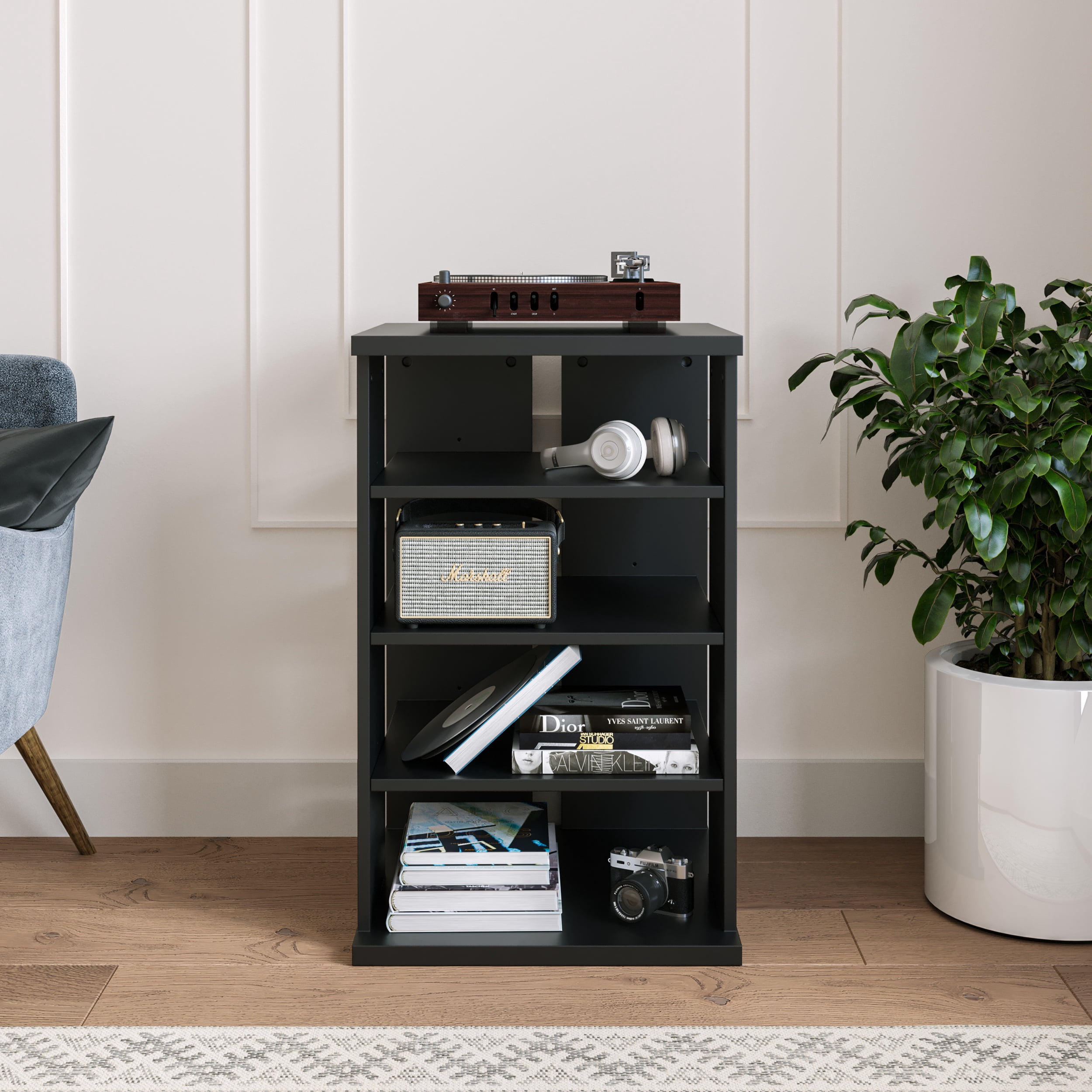 Nexera Jasper 4-Shelf Audio Tower Bookcase, Black
