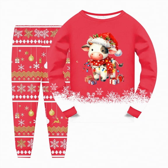 Rotm Family Pajamas Family Feeling Little Boys Pajamas Sets Cotton Long sleeve Pjs Red,8-9 Years