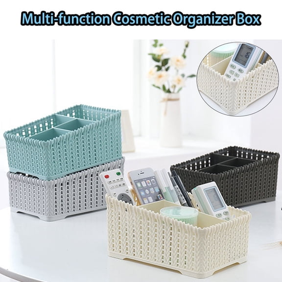 tooloflife Multi-function Cosmetic Organizer Box Storage Cosmetics Office Stationery Imitation Rattan Hollow Design