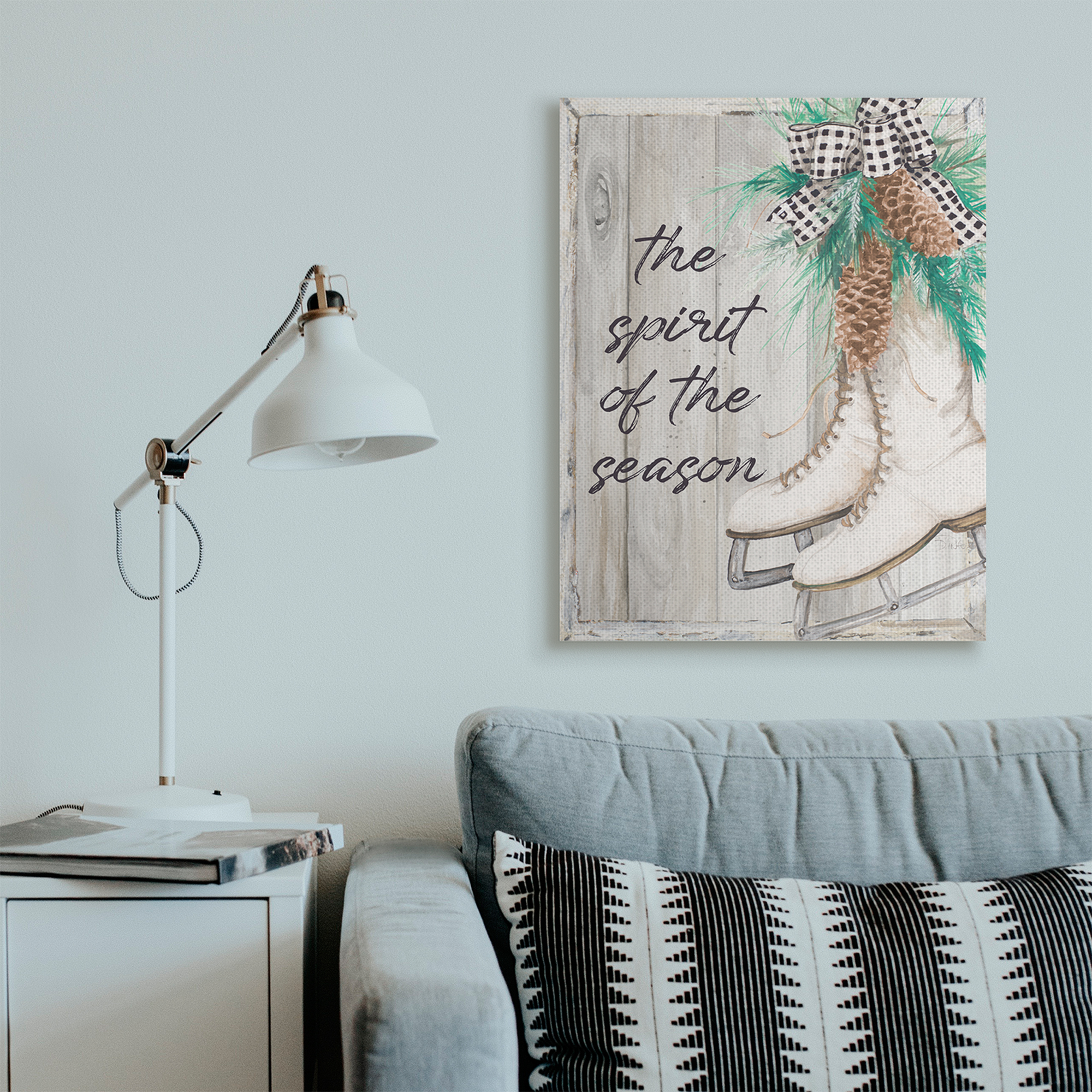 Stupell Industries Spirit of Season Phrase Winter White Ice Skates Holiday Painting Gallery Wrapped Canvas Art Print Wall Art, 30 x 40