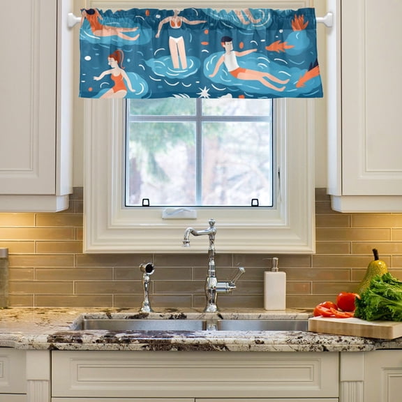 Swimmer Fish Sea Curtain Valances Farmhouse Design Window Treatment Decor Blackout Rod Pocket for Windows Living Room Kitchen 54" x 18"