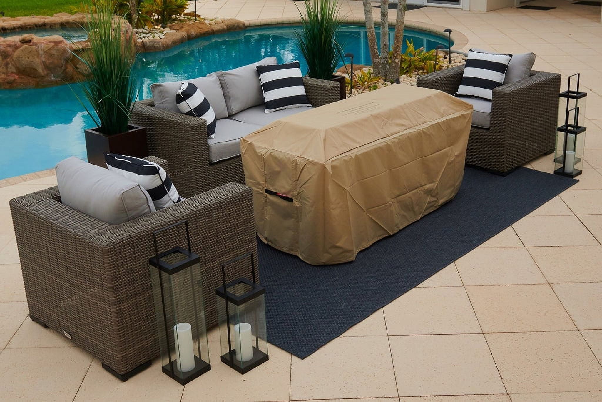 60" Rectangular Chat Height Outdoor Propane Gas Concrete Smokeless Fire Pit for Patio, Table with Glass Guard and Crystals in Gray (Clear Crystals)