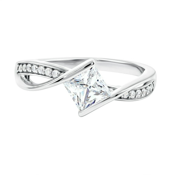 Rosec Jewels Lab Diamond Bypass Engagement Ring - 6 mm Princess Cut Ring - EF-VS Quality, 925 Sterling Silver, US 4.00