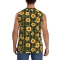 thumbnail image 4 of Lsque Black Ink Green Plaid Sunflower Print Men's Cotton Blend Sleeveless Muscle Shirts (S-3XL)- Moisture Wicking, Odor Protection, UPF 30+,Medium, 4 of 8