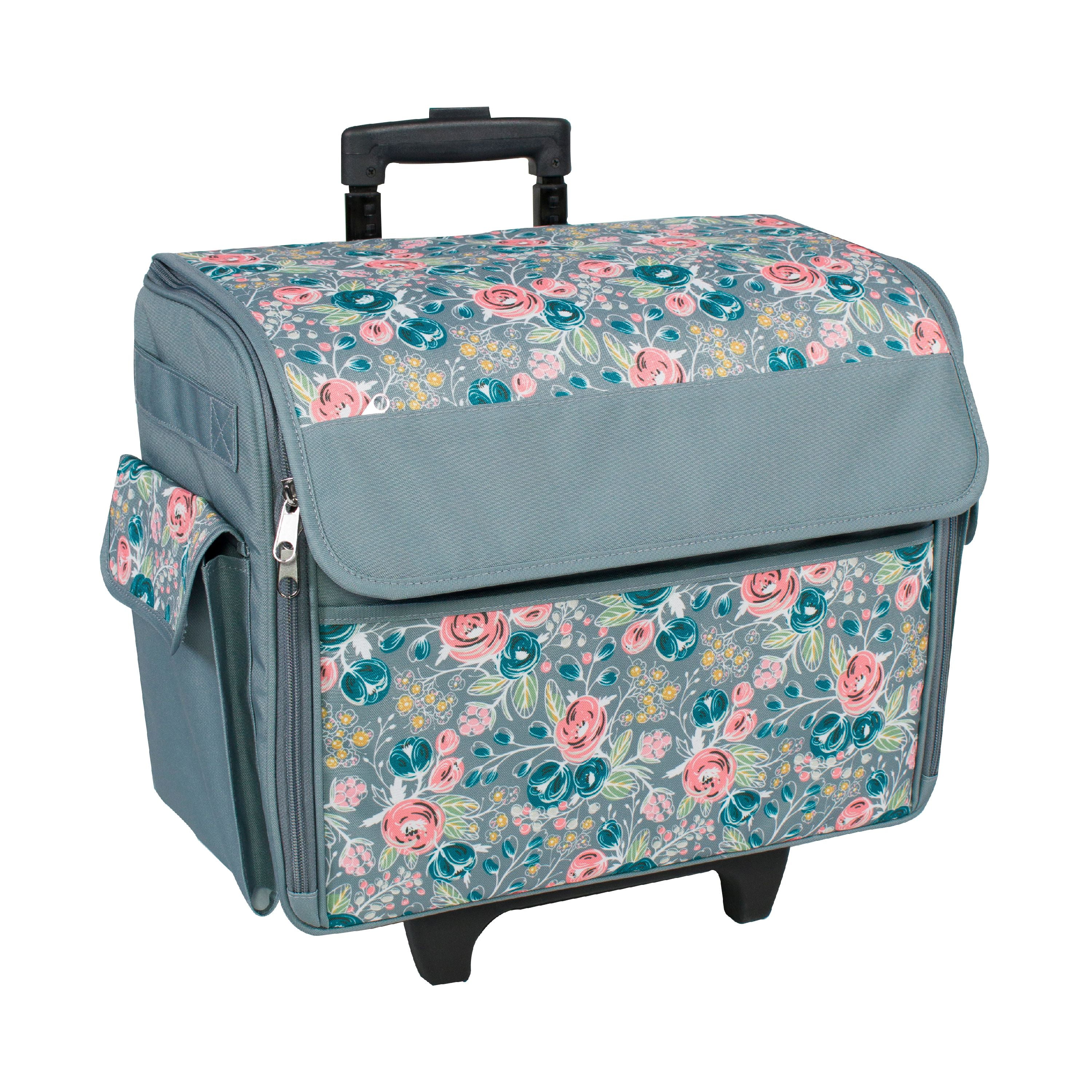 Everything Mary Sewing Machine Rolling Carrying Case Wheeled Tote Carrier for Notions & Crafts Grey Heather Portable Trolley with Wheels for Brother Bernina Most Machines Singer 