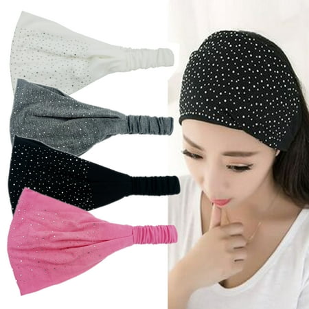 Coxeer 4PCS Womens Wide Headbands Rhinestone Elastic Bandana Headbands Hair Accessories Sports Wide