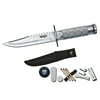 Rogue River Tactical Hunting Knife Silver Serrated Blade 8.5 Inch Survival Knife Heavy Duty with Kit & Sheath Camping Fishing Matches Fish hooks Needles Compass