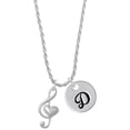 thumbnail image 1 of Delight Jewelry Silvertone Large Clef with Heart Silvertone Script Initial Disc - D - Charm Necklace, 20"+3", 1 of 4
