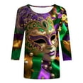 thumbnail image 5 of CONZONE Womens Mardi Gras T-Shirts 3/4 Sleeve T-Shirts for Women Trendy Graphic Soft Loose Fit 2026 Carnival Tops for Lady, 5 of 5