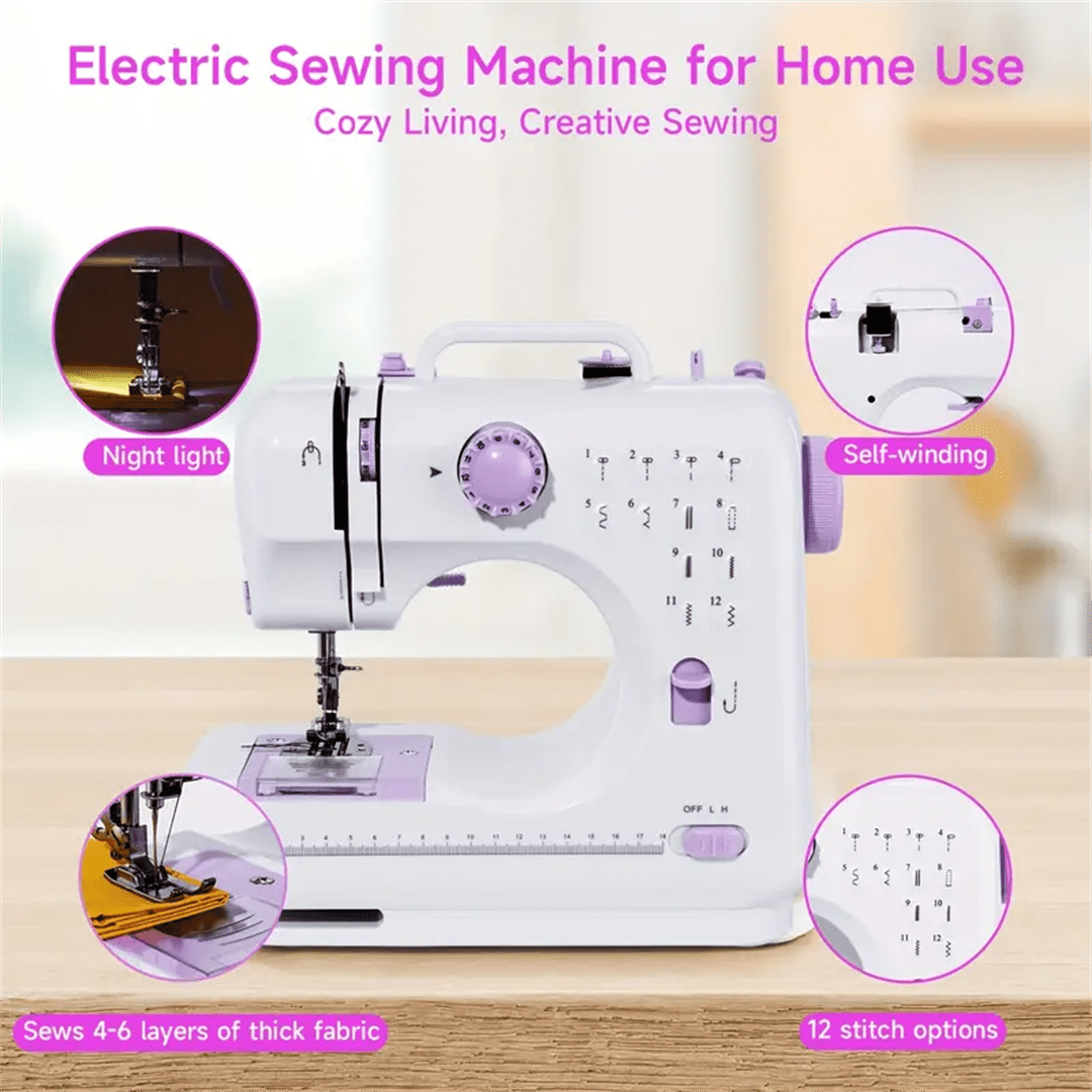 Mini sewing machine, built-in 12-needle multi-function pedal automatic sewing machine, suitable for beginners, send wife/mother/friend Valentine's Day gift