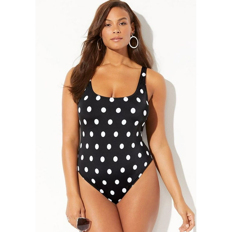 Swimsuits For All Women's Plus Size Hotshot One Piece Swimsuit 8 Black  White Polka Dot