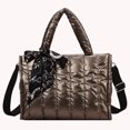 thumbnail image 4 of Bolso Bandolera Acolchado Algodón Bolso Con Asa Superior para Mujer Con Bufandas (Champagne), 4 of 9