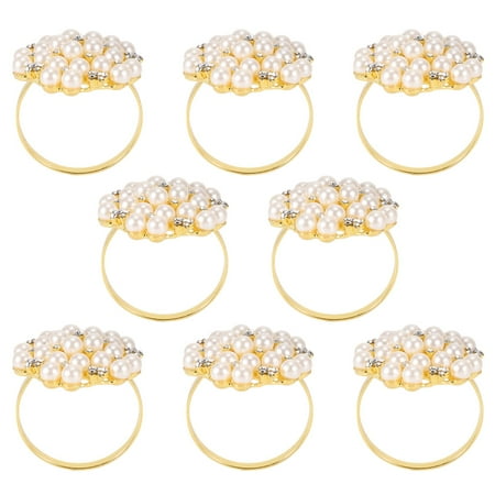

8 Pack Pearls Napkin Rings Exquisite Alloy Napkin Ring Napkin Buckle for Wedding Dinner Party Table Decoration