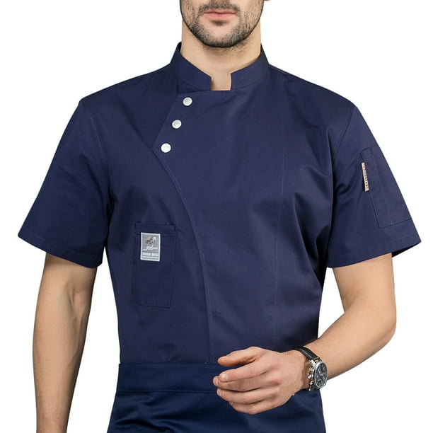 Chaqueta de cocina Cocina Delantal Tres botones con bolsillos delanteros Ropa de verano Camisas para hombres Suministros de cocina para asill restaurante azul l Monstrate LF000331-08