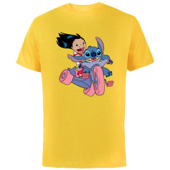 Disney Lilo & Stitch Bike Adventure - Short Sleeve Cotton T-Shirt for Adults -Customized-Yellow