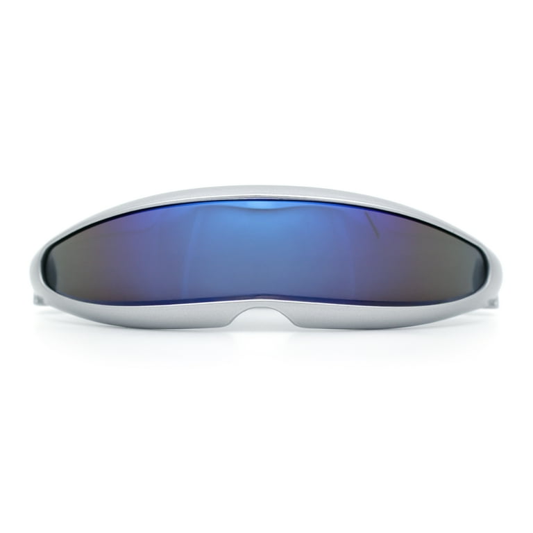 Futuristic Blue Cat Eye Sunglasses With Silver Accents Futuristic Modern Contemporary Party Raver DJ SUN GLASSES  main image 3