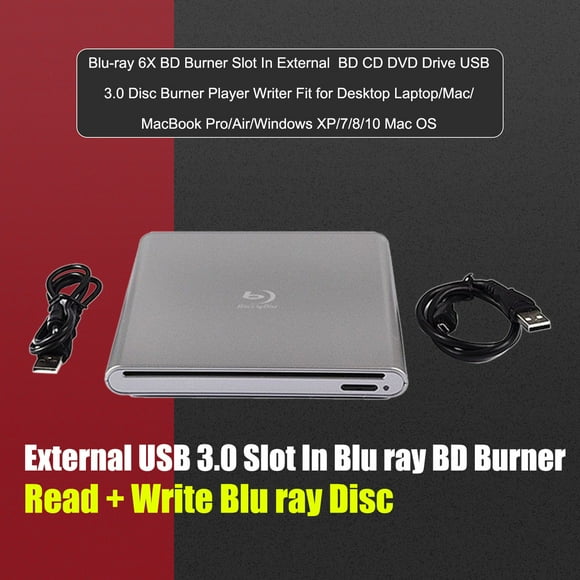 Blu ray Burner USB External BD-R BD DVD CD RW Disc Writer Laptop Movie Player