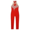 thumbnail image 5 of TiaoBug Kids Girls Sparkly Rhinestone Figure Ice Skating Jumpsuit Unitard Sleeveless Mesh Patchwork Gymnastic Leotard Red 14, 5 of 7