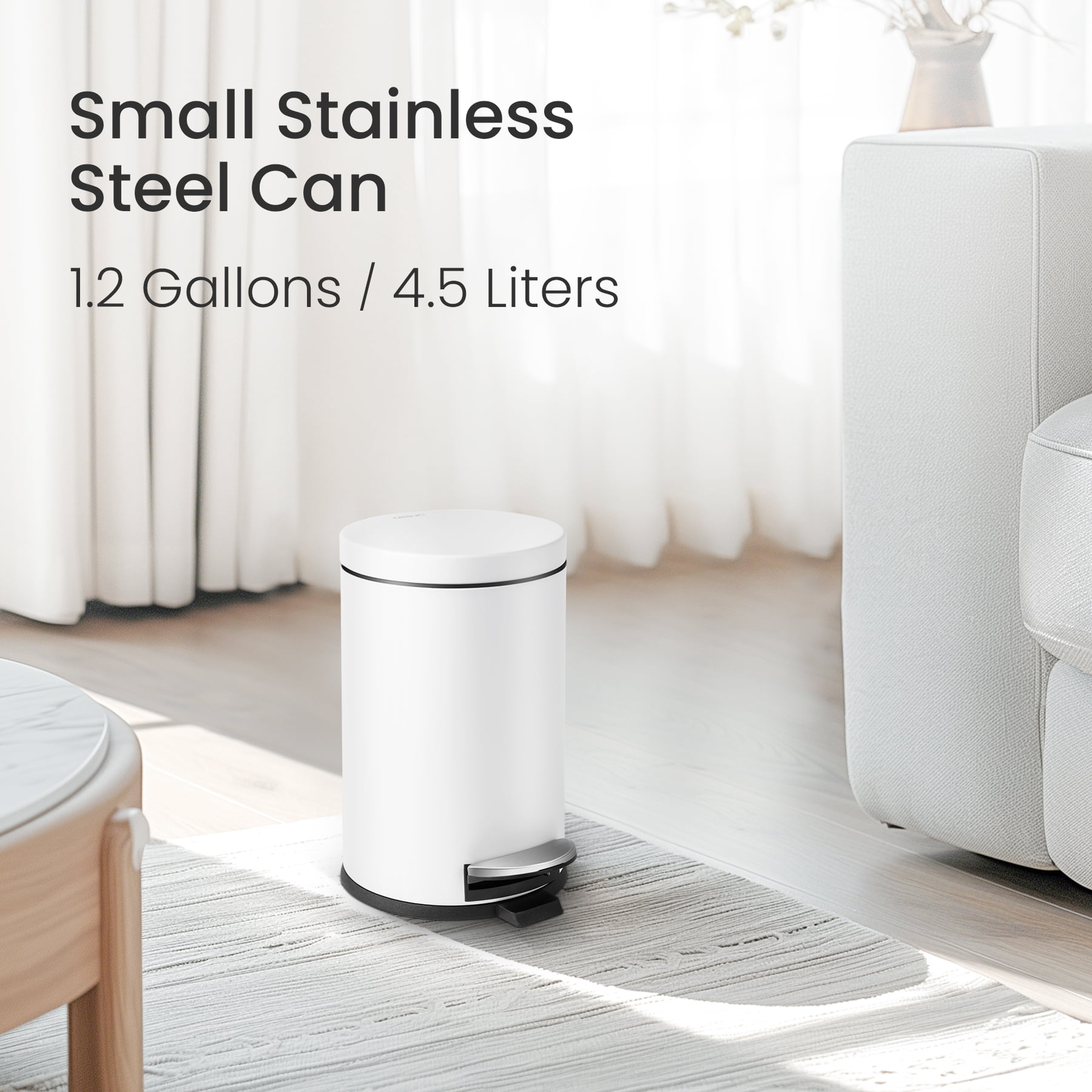 Cesun 4.5 Liters / 1.2 Gallons Bathroom Garbage Can, Mini Round Wastebasket, White