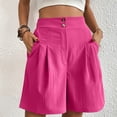 thumbnail image 2 of ClodeEU Women's High Waisted Pleated Shorts,Casual Button Fly Loose Fit Wide Leg Shorts with Pockets Hot Pink,Women's Plus L, 2 of 7